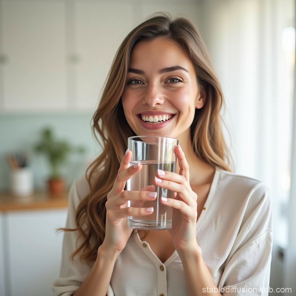 Chica sonriente bebiendo agua purificada